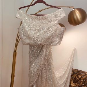 White sequins drape saree dress